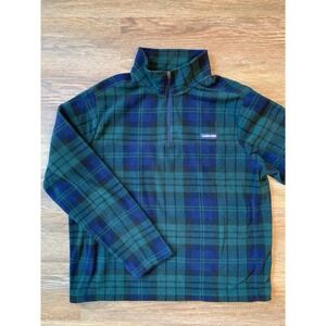 Lands End Quarter Zip Fleece Plaid Blue Green Men's Large